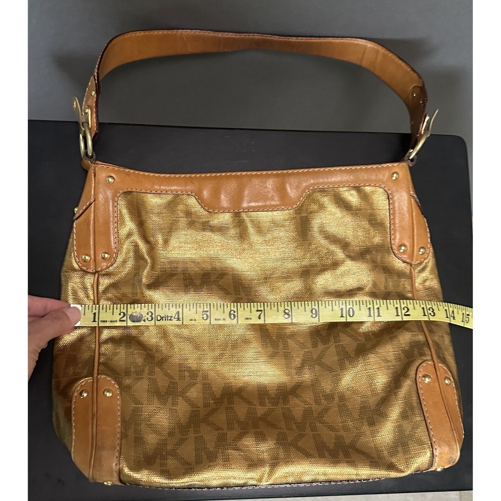 Y2K Michael Kors Gold MK signature logo hobo shoulder bag purse studs Rare - Picture 10 of 16